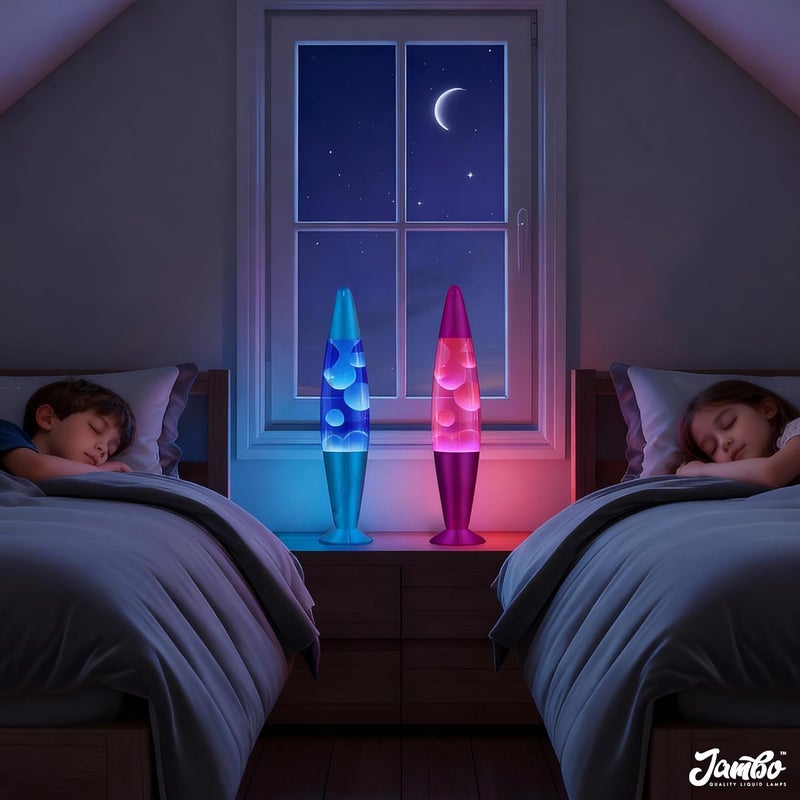 JAMBO 2 Pack- 16" Beautiful Lamp- Blue with Blue/White Wax and Purple with Pink Wax, Relaxing Liquid Lamp, Night Light Nightlight, Lamps for Adults Teens Kid - Image 2